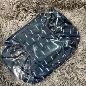 Navy Feather Scrunch Tie Cosmetic Bag